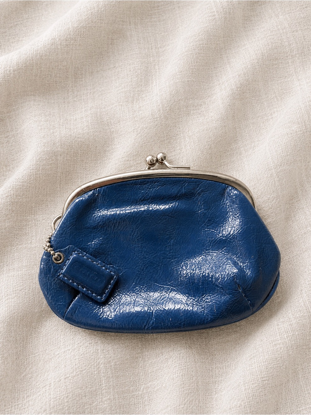 Vintage Coach Blue Patent Leather Kisslock Coin Purse